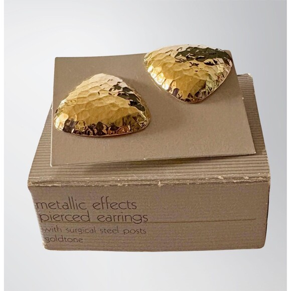 Vintage 1986 Goldtone Metallic Effects Hammered Earrings | Avon NIB - Picture 1 of 5